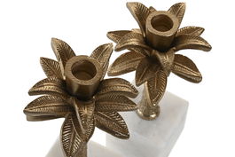 DKD Home Decor Portavelas Tropical Dorado Blanco Aluminio Mármol Set de 2 (2 Unidades) 10 x 26 x 10 cm