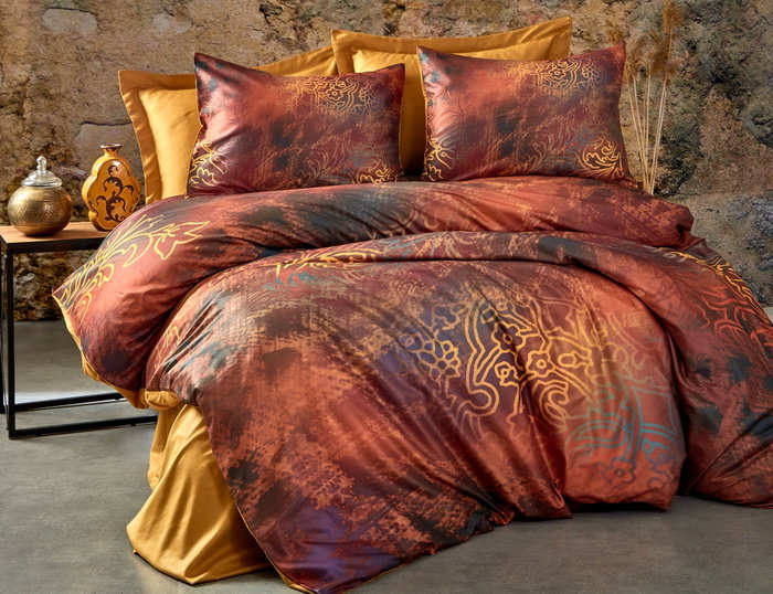 L'essentiel linge de maison Juego Funda Nórdica Doble 200x220cm, Microsatén/Algodón, Impresión 3D Rojo y Oro L'essentiel linge de maison Juego Funda Nórdica Doble 200x220cm, Microsatén/Algodón, Impresión 3D Rojo y Oro