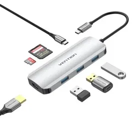 Vention Docking USB Tipo-C TOJHB 7 en 1 con HDMI 4K, 3xUSB 3.0, Lector Tarjetas SD/TF, PD 100W, Gris