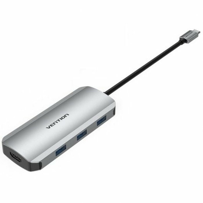 Vention Docking USB-C 7 en 1 con HDMI 4K, 3xUSB 3.0, Lector de Tarjetas y PD 100W - Gris