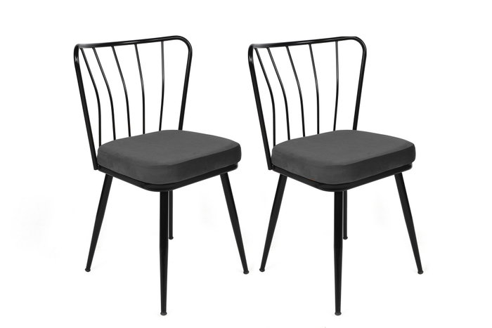 Hanah Home 942 V2 Juego de Sillas de Terciopelo Negro con Estructura de Metal, Diseño Bohemio/Hotel, Set de 2 Piezas