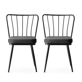 Hanah Home 942 V2 Juego de Sillas de Terciopelo Negro con Estructura de Metal, Diseño Bohemio/Hotel, Set de 2 Piezas