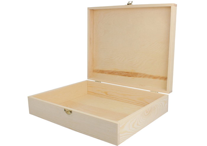 Innspiro Caja de madera de pino macizo y chapa rectangular 32x26x8cm