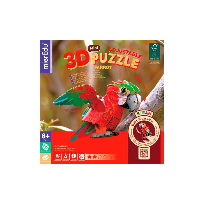 MIEREDU Mini Puzzle 3D Loro ME4115 Juguete Creativo para Niños +8 años, Motricidad Fina y Concentración