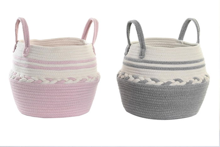 DKD Home Decor Cesta Básicos Rosa Gris Algodón 25 x 25 x 25 cm (6 Unidades) DKD Home Decor Cesta Básicos Rosa Gris Algodón 25 x 25 x 25 cm (6 Unidades)