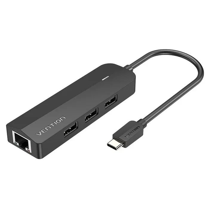 Vention Docking Station USB-C TGOBB - Hub USB 3.2 con 3 Puertos USB-A, Puerto Gigabit RJ45 Ethernet y Puerto Micro USB PD de Carga - Negro