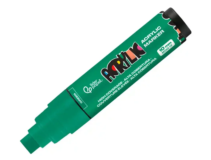 Liderpapel Rotulador Acrilico Base Agua Todo Tipo de Superficie Punta Rectangular 10 mm Verde