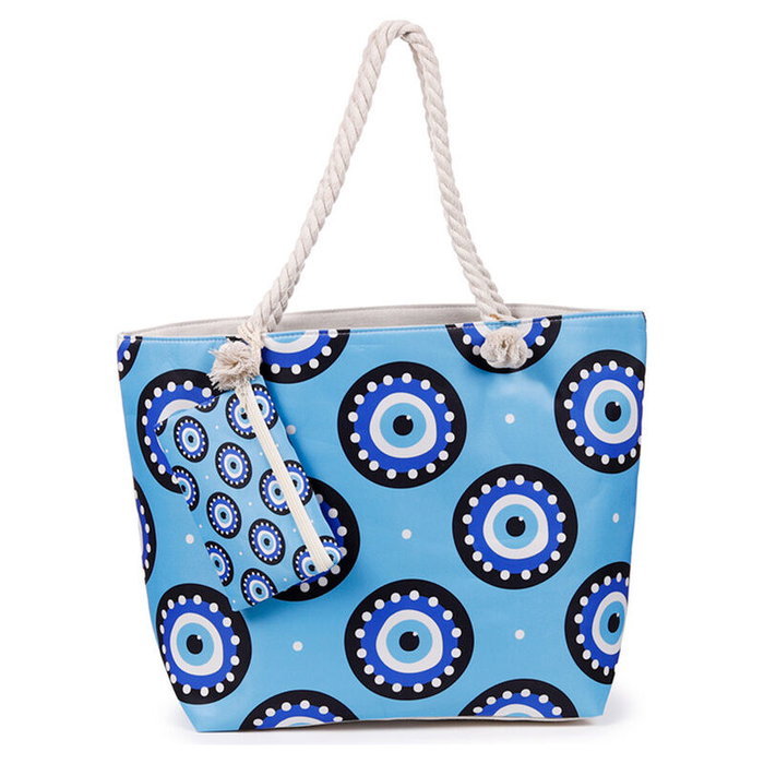 PUCKATOR Bolsa de Playa con Neceser Extraíble y Cierre Metálico, Motivo Ojo Turco, Tamaño 37x53x15cm
