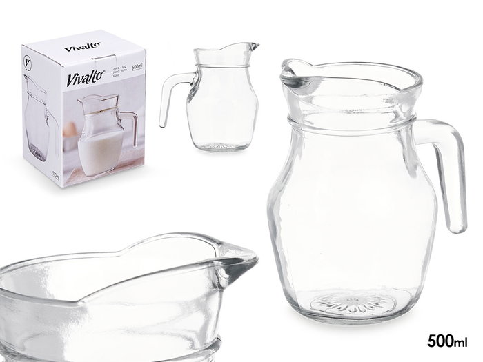 Vivalto Jarra de Vidrio Transparente 500 ml - 13x13.5x9 cm (Set de 12) Vivalto Jarra de Vidrio Transparente 500 ml - 13x13.5x9 cm (Set de 12)