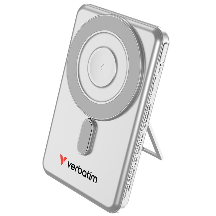 Verbatim Charge ''n'' Go 5000 mAh con cables USB-C y carga magnética, Plata
