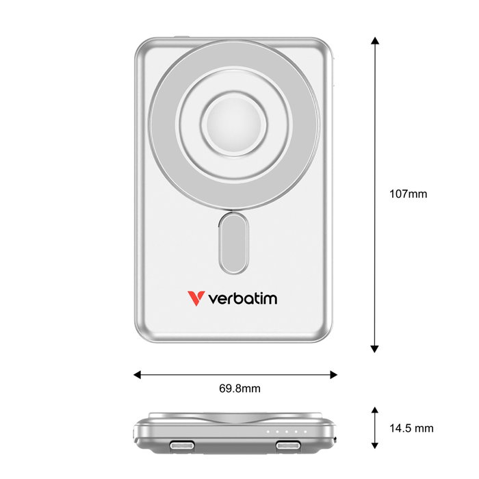 Verbatim Charge ''n'' Go 5000 mAh con cables USB-C y carga magnética, Plata