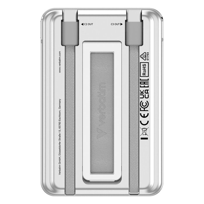 Verbatim Charge ''n'' Go 5000 mAh con cables USB-C y carga magnética, Plata