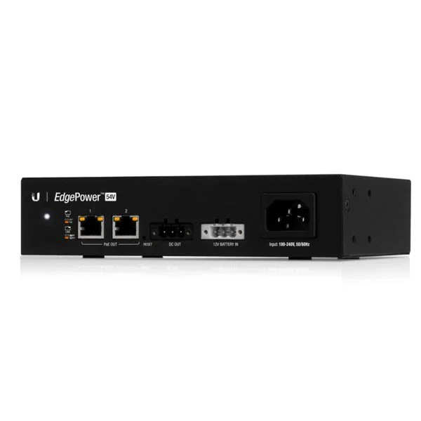 Ubiquiti EdgePower - Fuente de Alimentación PoE 54V/72W para EdgeMAX, 2 Puertos Fast Ethernet 10/100 Mbps, Modelo EP-54V-72W, Color Negro
