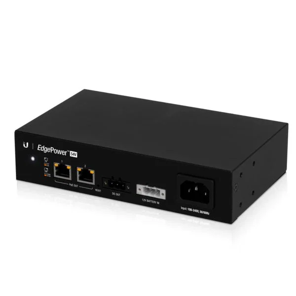 Ubiquiti EdgePower - Fuente de Alimentación PoE 54V/72W para EdgeMAX, 2 Puertos Fast Ethernet 10/100 Mbps, Modelo EP-54V-72W, Color Negro