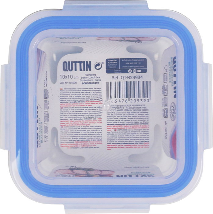 Quttin Fiambrera Cuadrada Hermética Sin Válvula 10x10 cm 140 cc (12 Unidades)