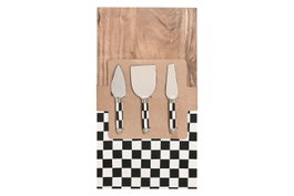 DKD Home Decor Set de 4 tablas para cortar de acacia con detalles de cuadros y cuchillos, 20x38x1,5 cm