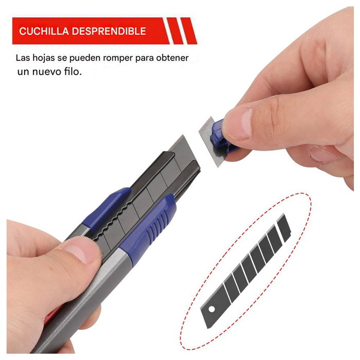 Workpro Cúter Cierre a Presión con 11 Cuchillas 18 mm SK5 de Aluminio Workpro Cúter Cierre a Presión con 11 Cuchillas 18 mm SK5 de Aluminio