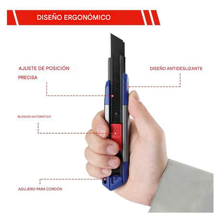 Workpro Cúter Cierre a Presión con 11 Cuchillas 18 mm SK5 de Aluminio Workpro Cúter Cierre a Presión con 11 Cuchillas 18 mm SK5 de Aluminio