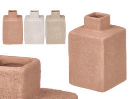 Giftdecor Jarrón Terra Rectangular - Surtido Colores Blanco, Teja o Verde - Cerámica - 11.2 x 18.5 x 11.2 cm (Set de 12)