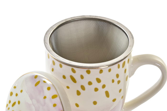 DKD Home Decor Taza Infusiones Glam shengda Rosa Verde Menta Porcelana 380ml 9x11x12 cm (6 Unidades)