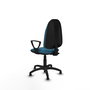 Silla de oficina Algarra con mecanismo Contacto permanente básico tapizada con Tela color Verde petróleo. Equipada con Base poliamida negra, Brazos fijosy Topes