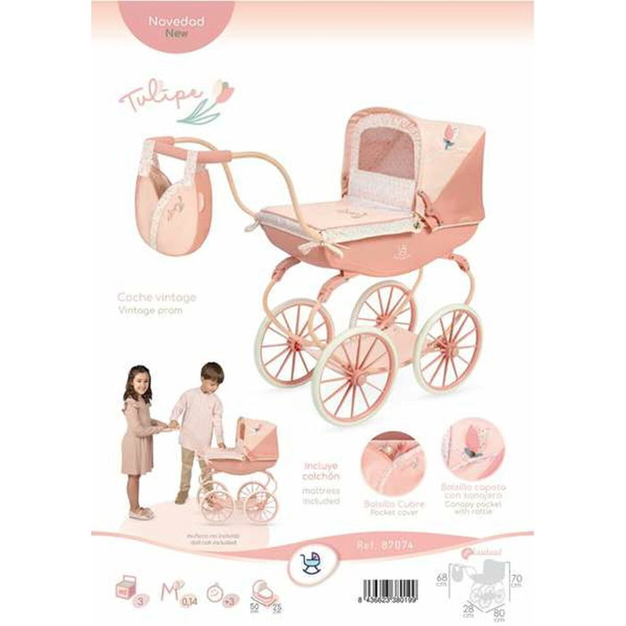 Decuevas Coche de Muñeca Clásico Tulipe Rosa con Bolso y Bandeja Decuevas Coche de Muñeca Clásico Tulipe Rosa con Bolso y Bandeja