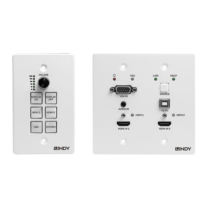 LINDY Sistema Educativo HDBaseT 38288 con Teclado de Control, Transmisor y Receptor AV 4K UHD (3840x2160) a 70 m sobre Cat5e/Cat6, HDMI 2.0, USB, RS-232, VGA