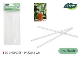 Algon Pajitas Plástico Reutilizables 30uds 19.5 cm x 6 mm Transparentes (24 Unidades)