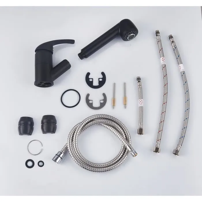 Edouard Rousseau AAAPS00243 Grifo Monomando para Lavabo Negro Mate Ducha Extraíble 2 Chorros Diseño Clásico Fácil Instalación