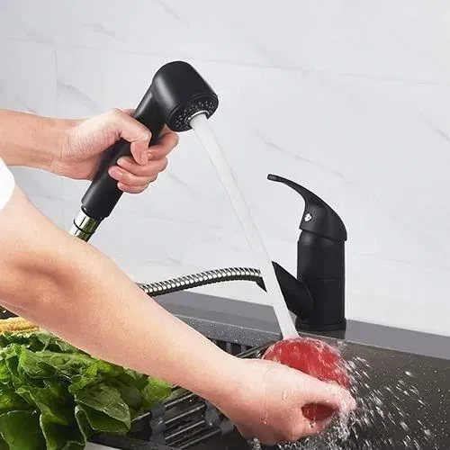 Edouard Rousseau AAAPS00243 Grifo Monomando para Lavabo Negro Mate Ducha Extraíble 2 Chorros Diseño Clásico Fácil Instalación