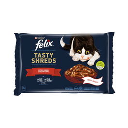 Purina Felix Tasty Shreds Carnes Salsa 12x4x80g Gatos Adultos Buey Pollo Omega 6