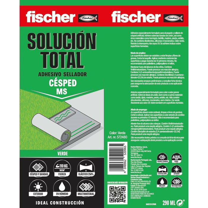 Fischer Adhesivo césped artificial solución total verde 290 ml
