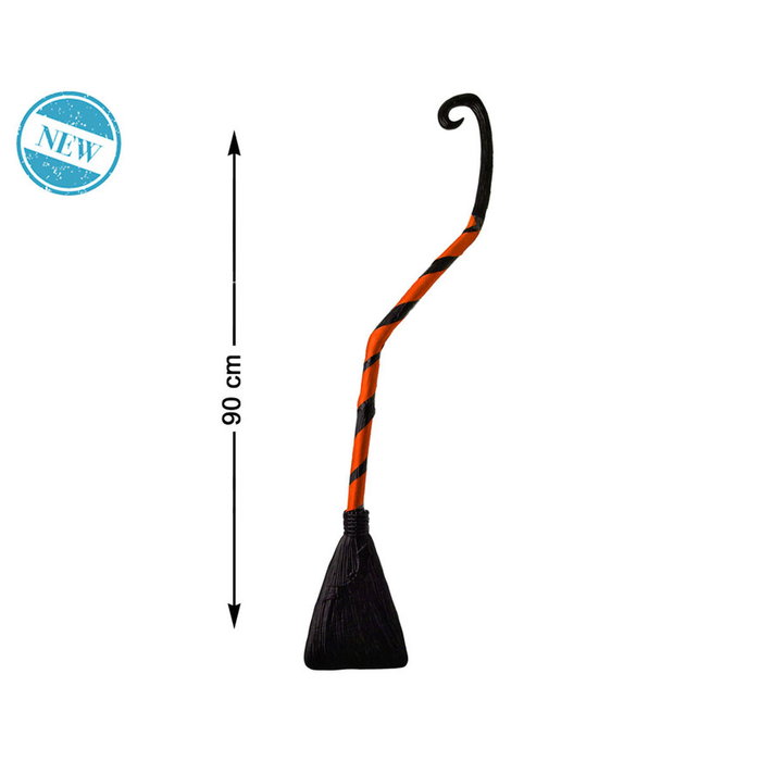 Escoba Desmontable Para Disfraz De Bruja, 90 cm, Naranja y Negra