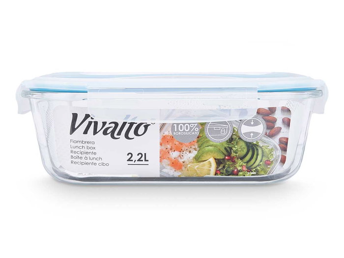 Vivalto Fiambrera Hermética Borosilicato 2260ml 25 x 9 x 20 cm (Set de 6)