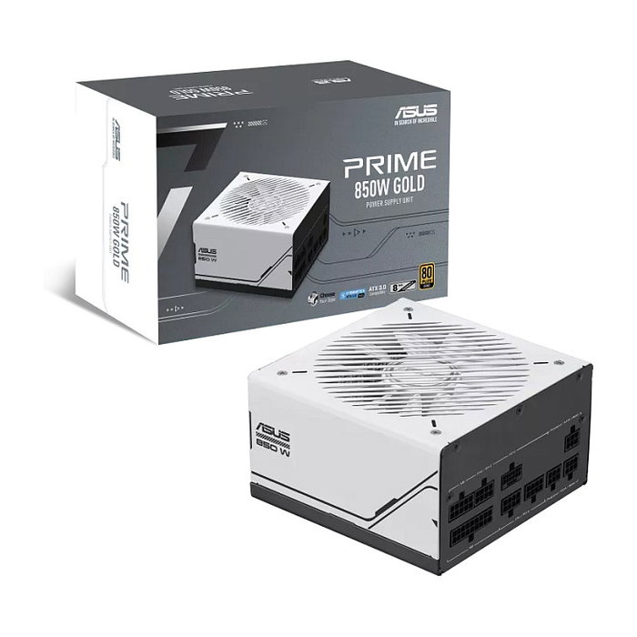 ASUS Prime AP-850G Fuente de alimentación PC 850W 80 PLUS Gold ATX 3.0 totalm. modular color negro/blanco - Bulk