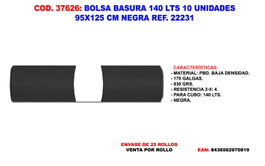 Bolsa basura negra 140 L 95 x 125 cm, pack de 10 unidades