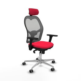 PIQUERAS Y CRESPO Silla de oficina Jorquera con mecanismo Sincro, Tela Rojo y Malla Gris