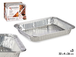KINVARA Set de 3 Bandejas de Aluminio Rectangular Grande