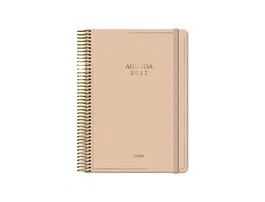 DOHE Agenda Velvet Anual 2027 con Espiral y Goma Beige