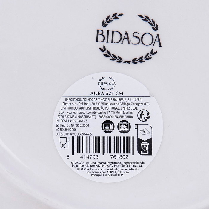 Plato Llano Porcelana Aura Bidasoa 27 cm