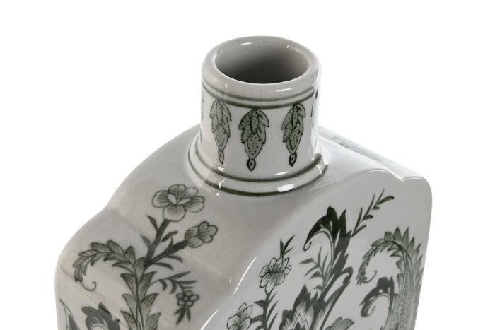 DKD Home Decor Jarrón de Porcelana con Diseño de Hojas Verde y Blanco 16,5x8x38 cm