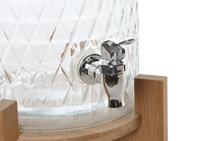 DKD Home Decor Dispensador de Bebidas Transparente Natural Cristal y Bambú 24 x 41 x 24 cm