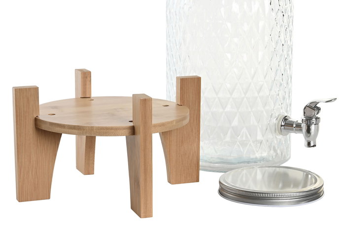 DKD Home Decor Dispensador de Bebidas Transparente Natural Cristal y Bambú 24 x 41 x 24 cm