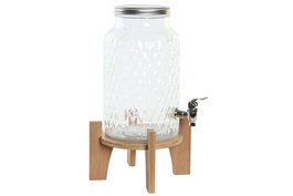 DKD Home Decor Dispensador de Bebidas Transparente Natural Cristal y Bambú 24 x 41 x 24 cm