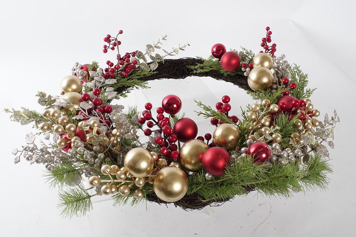 Corona Navidad Moderna DKD Home Decor Rojo Dorado 60 x 12 x 60 cm