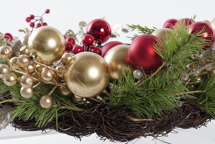 Corona Navidad Moderna DKD Home Decor Rojo Dorado 60 x 12 x 60 cm