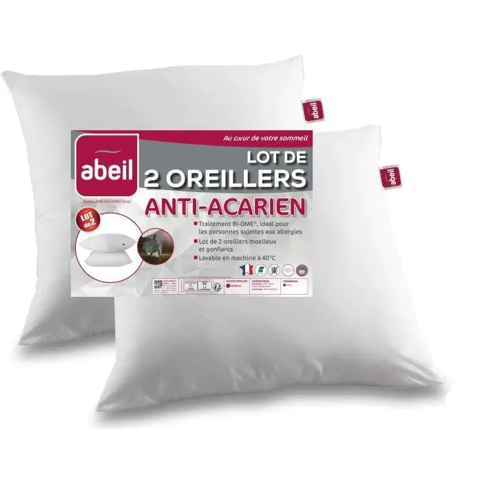 Abeil Set 2 Almohadas Antiacáros 60x60 cm 100% Algodón Orgánico Tratado Biome®