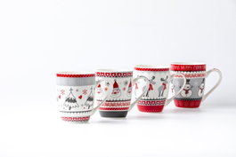 DKD Home Decor Mug Navidad Tradicional Rojo Gris Porcelana New Bone 12 Unidades 340ml