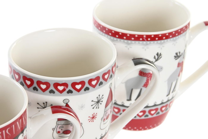 DKD Home Decor Mug Navidad Tradicional Rojo Gris Porcelana New Bone 12 Unidades 340ml