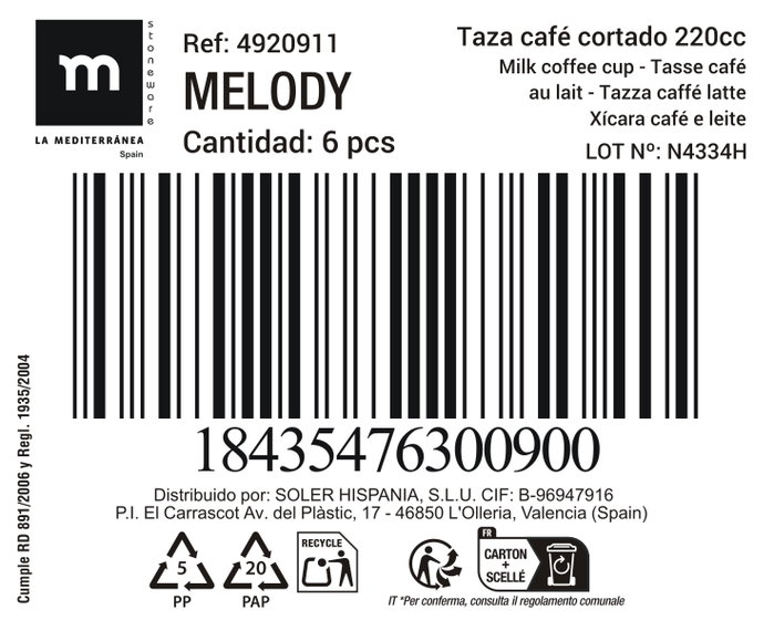 La Mediterranea Taza Café Cortado 220cc Melody